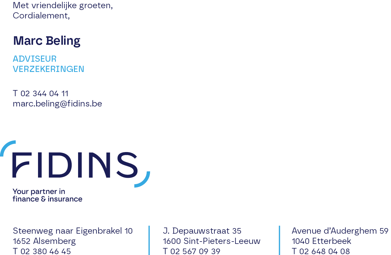 Marc Beling – Adviseur Verzekeringen – T +3223440411 – marc.beling@fidins.be – Fidins, your partner in finance & insurance